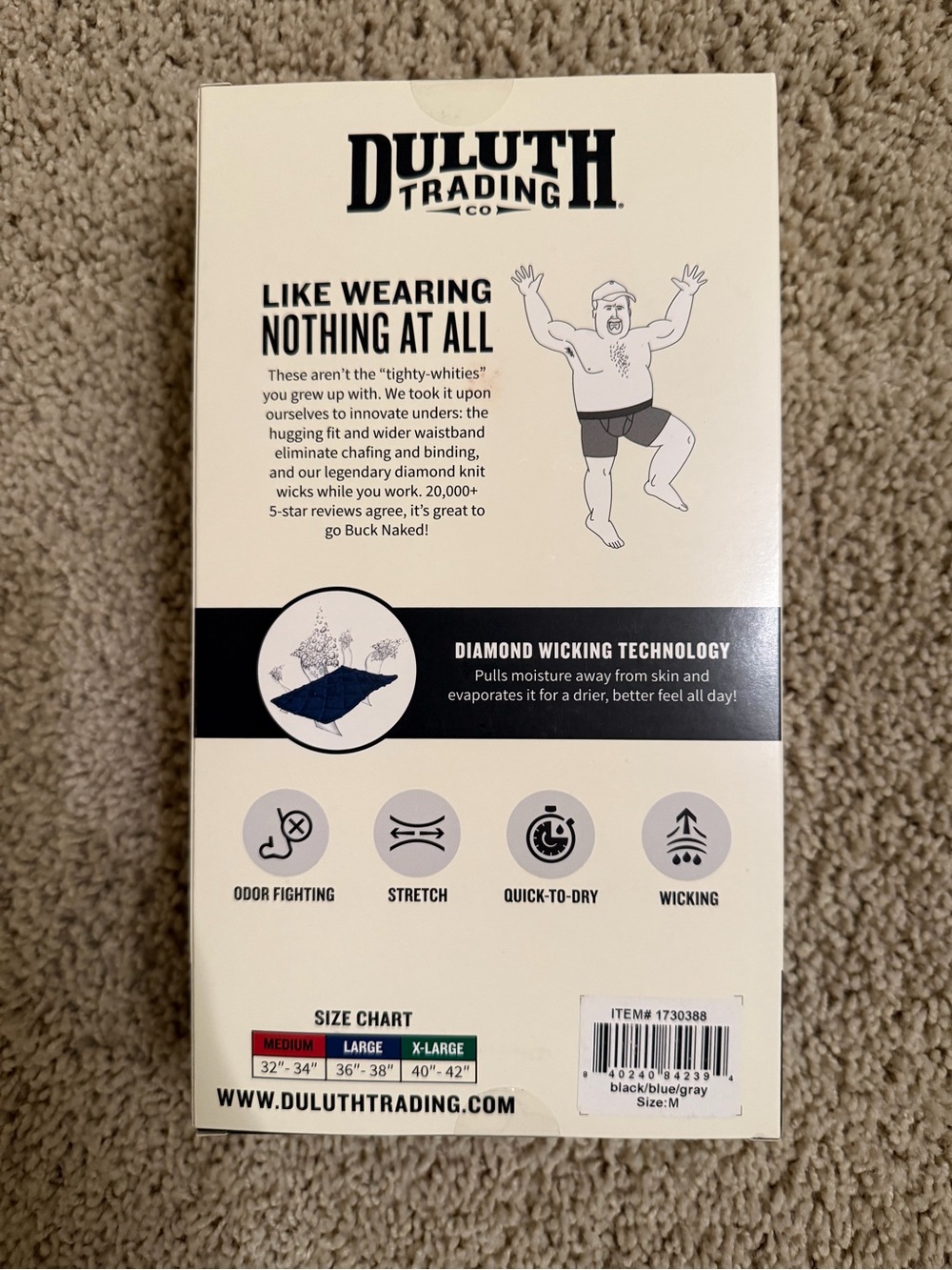 Duluth Trading Co Buck Naked Performance Boxer Briefs 3-Pack - Gray/Blue/Black - Picture 5 of 12